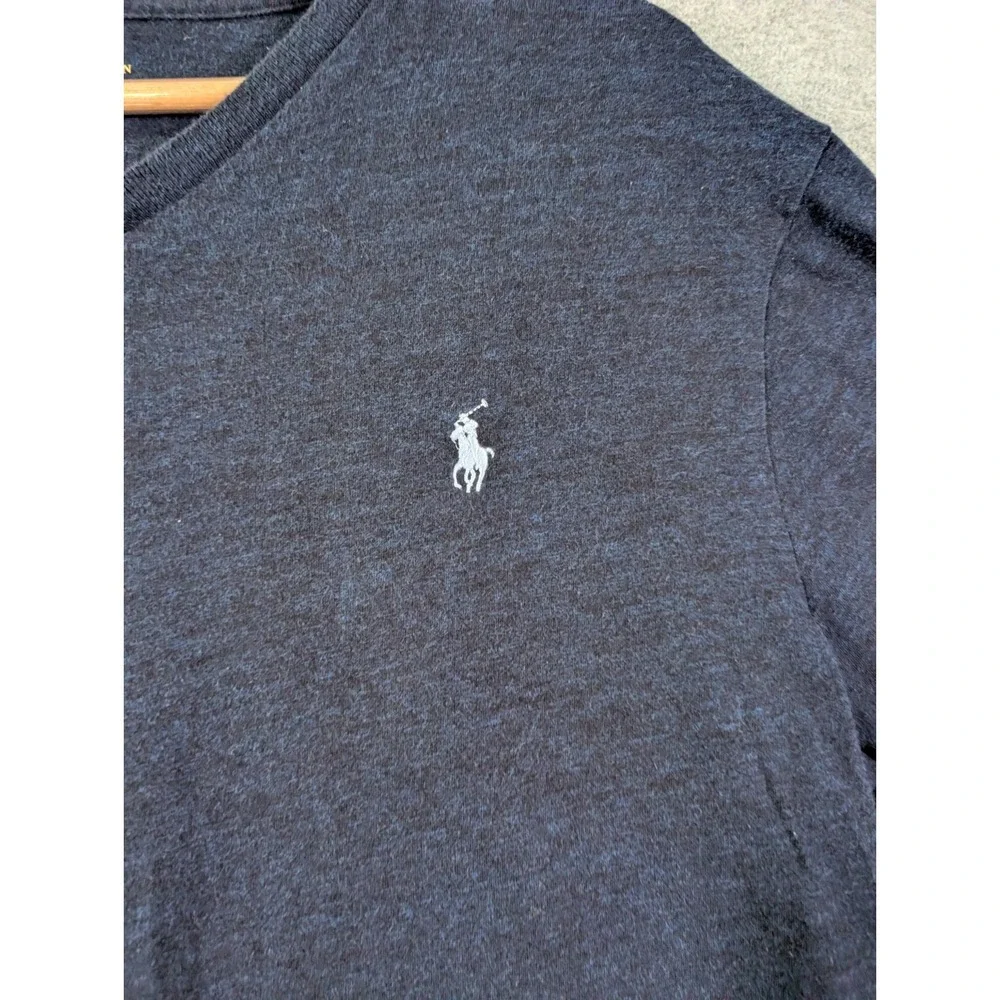 Polo Ralph Lauren Mens L Heather Navy V-Neck T-Shirt Pony Logo Minimalist Preppy